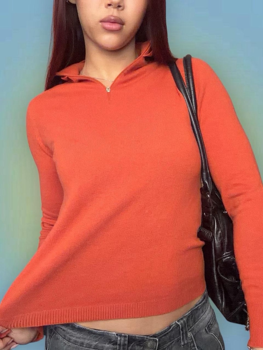 Women's Orange Cashmere Zip-Neck Sweater